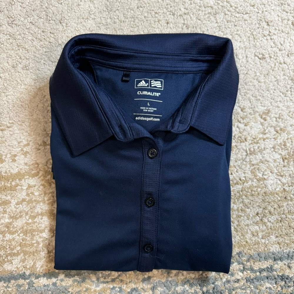 Adidas Shirt Womens Sz M Dark Blue Polo Long Sleeve Climalite Golf Performance